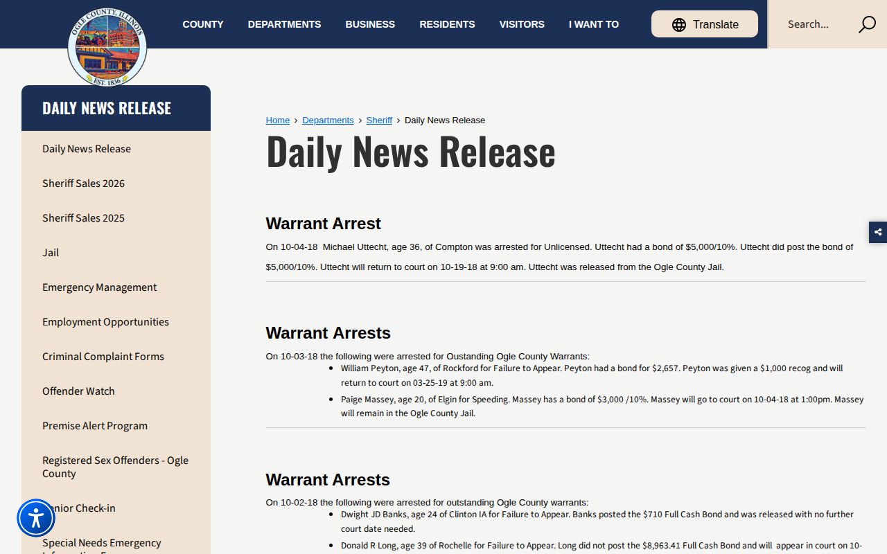 Ogle County older Daily News Release archive