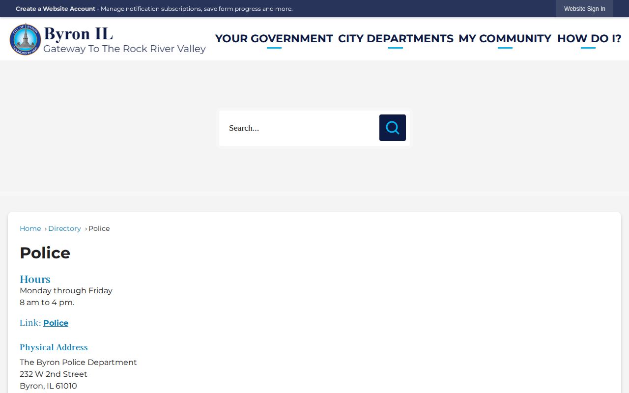 Byron Police Department official contact page for Byron recent arrest records
