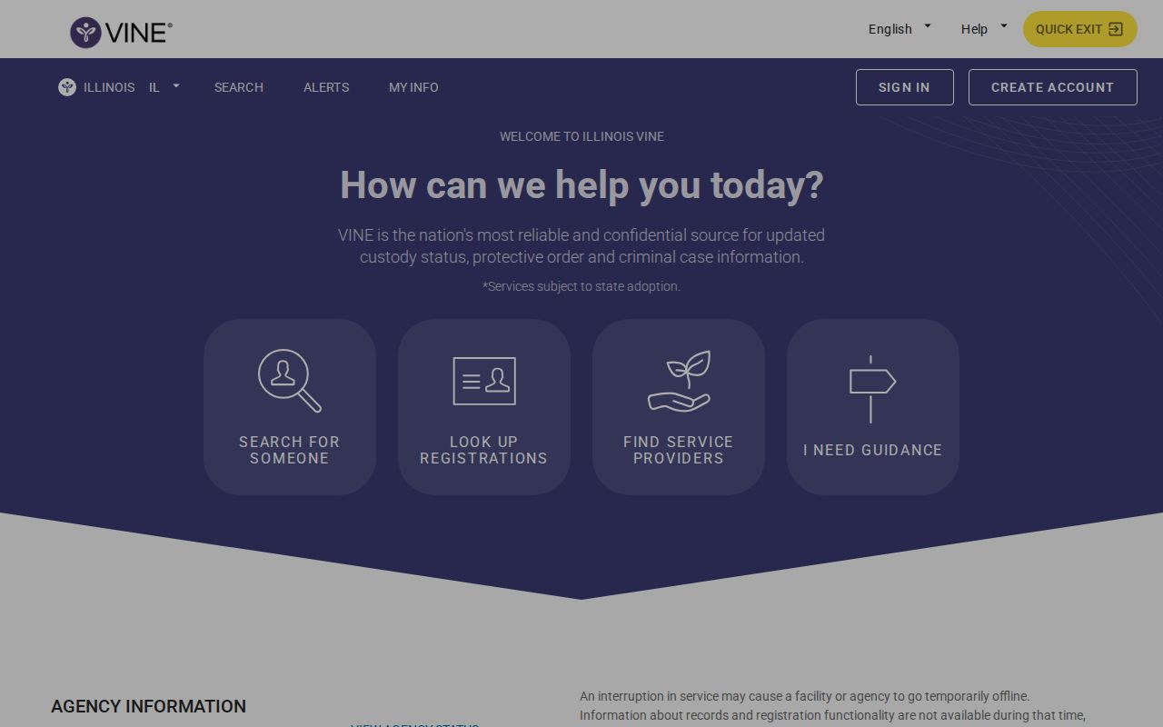 Illinois VINELink custody search interface